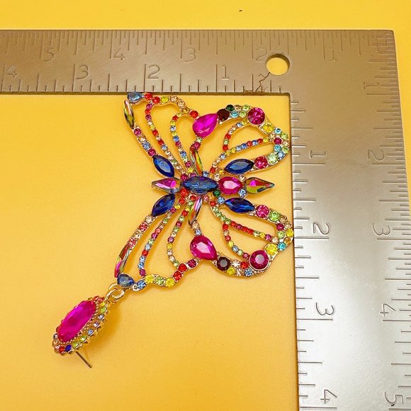 Aurora Borealis Rhinestone Large Butterfly Earring - Picture 11 of 11